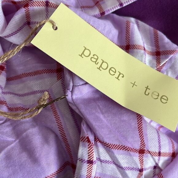 Paper + tee patchwork sweatshirt top blouse NEW NWT 3X plaid purple long sleeve - Picture 11 of 11